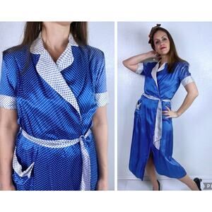 vintage 40s/50s Royal Blue STAR Print WRAP DRESS Lg/xl rayon novelty plus size